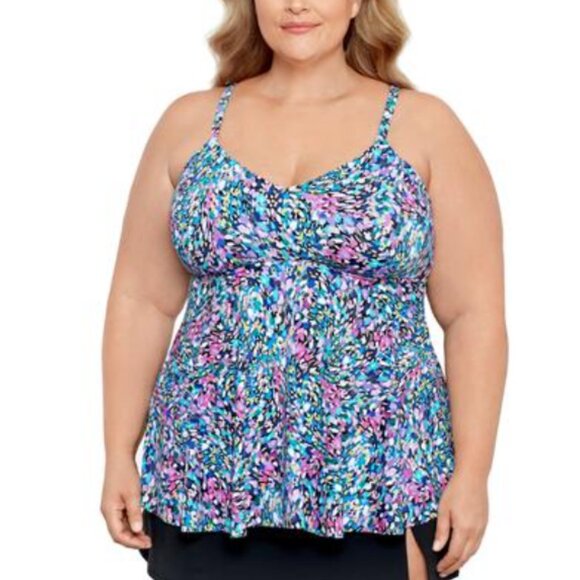 Swim Solutions Plus Size Printed V-Neck Underwire Tankini Top Size 22W 6992 - Picture 1 of 1
